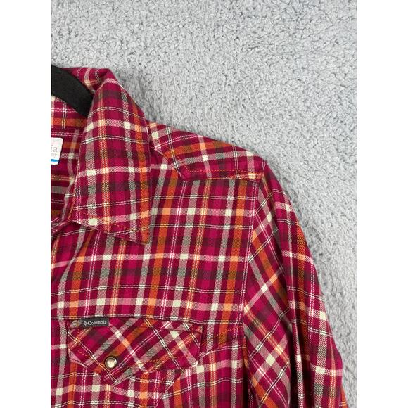 Columbia Womens Size M Pink Orange Long Sleeve Button Snap Shirt - Picture 8 of 12